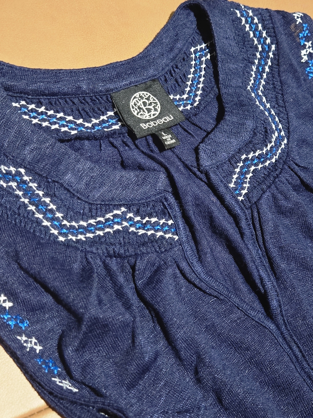 bobeau Navy Embroidered Tank Top with White & Blue Stitching